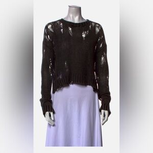 R13‎ Acid Shredded Distressed Black Women's Crewneck Sweater sz S